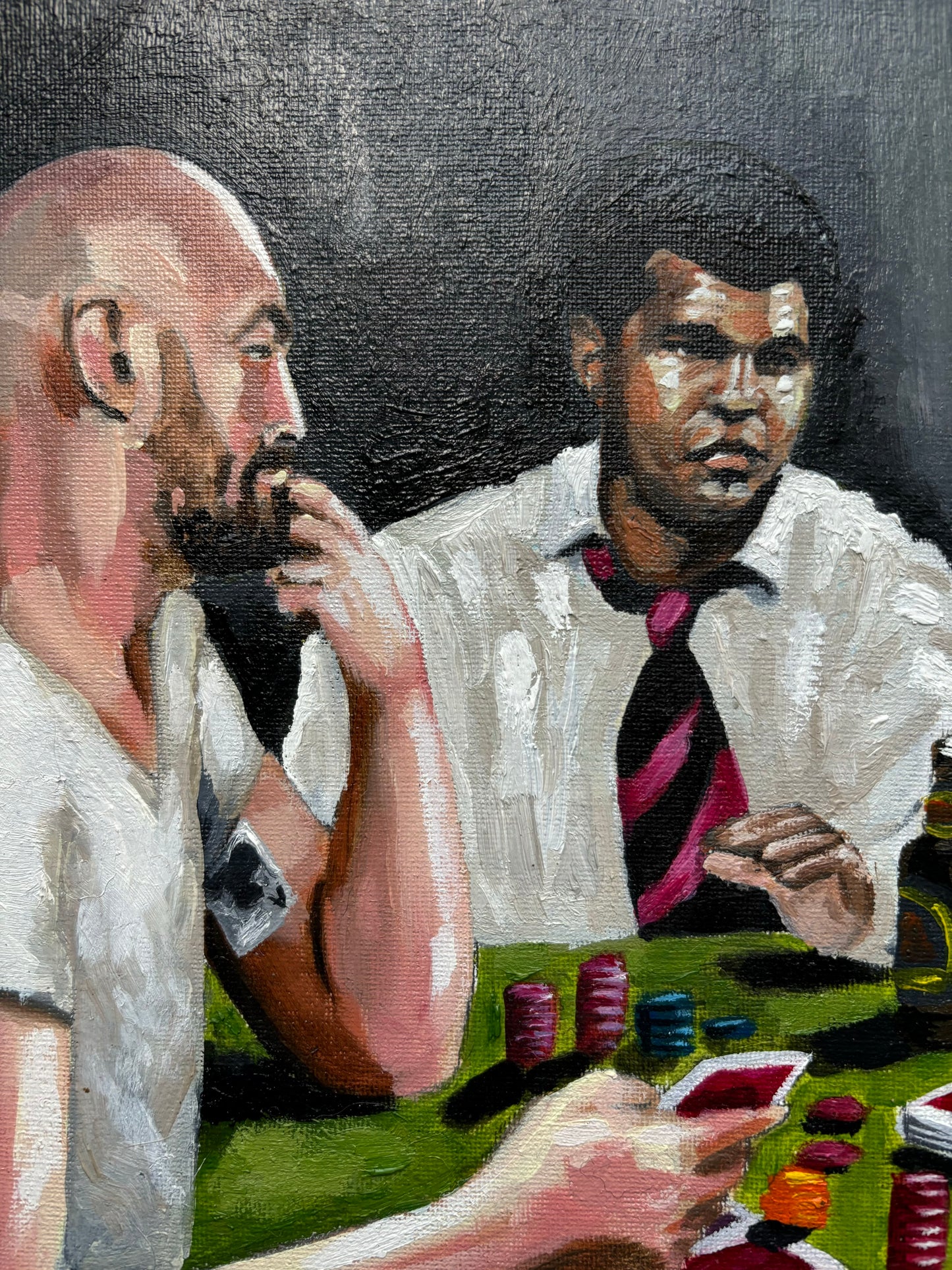 ‘The Game’ oil on canvas board.