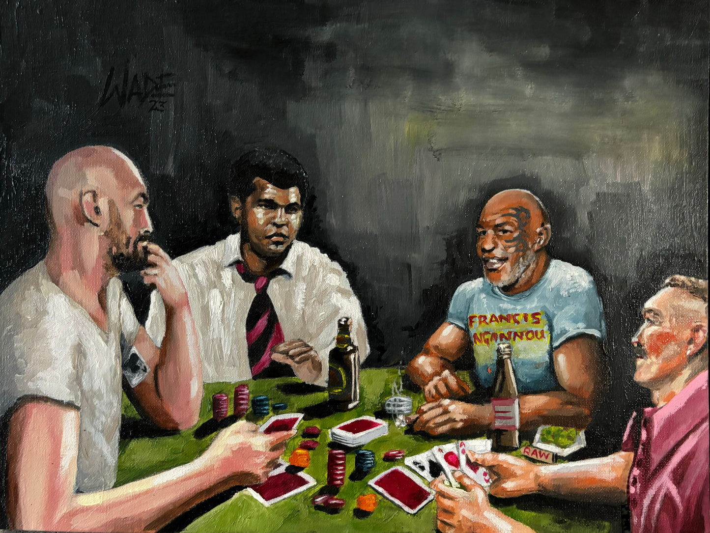 ‘The Game’ oil on canvas board.