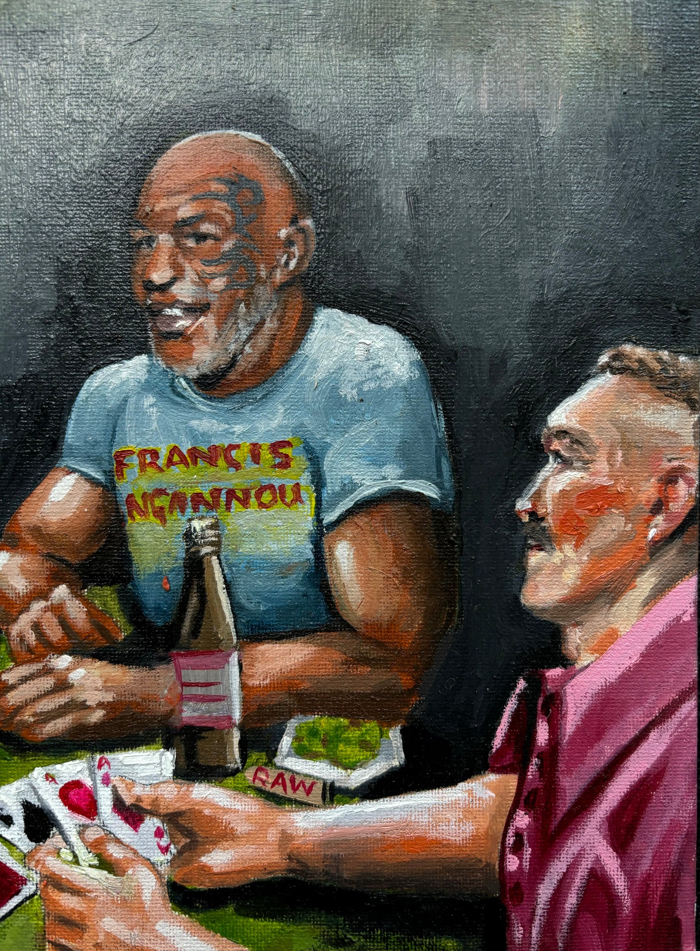 ‘The Game’ oil on canvas board.