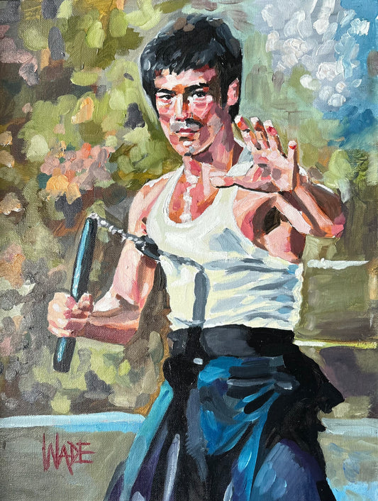 Bruce Lee oil painting on canvas board.