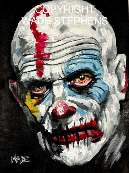 ‘The clown’ oil on canvas board.